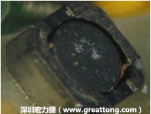 使用銀(Ag)鍍層的電源電感器(Power Inductors)，經(jīng)過推力測試后，零件端點上已經(jīng)看不到任何鍍層的痕跡了，所以其耐推力就比較小。