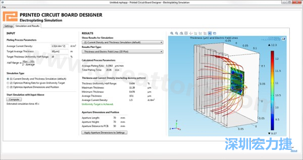 電鍍App的用戶界面。它支持PCB板設計人員上傳不同的設計，修改電鍍槽尺寸，以及加入特定尺寸的孔隙(可選)-深圳宏力捷