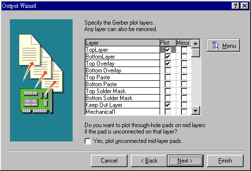 決定Gerber文件要繪制的板層，依據實際狀況勾選各個板層。