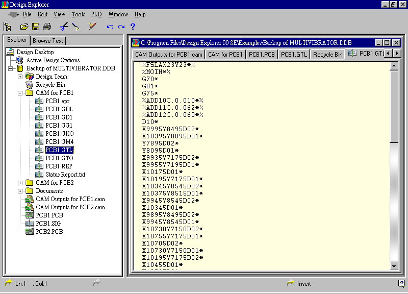 要檢查各Gerber輸出文件，則在瀏覽器中打開CAM Output for PCB1，即可看到一系列Gerber輸出文件。
