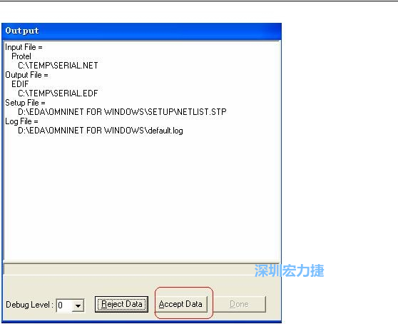 系統(tǒng)彈出一個輸出窗口，點擊 Accept Data。完成后點擊“確定”，再點擊“Done”關(guān)閉輸出窗口。退出 Omninet for Windows。