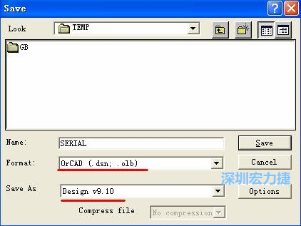 選擇菜單 File－Save As，輸出格式選 ORCAD 9.10。