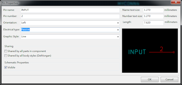 按下工具 "Add pins to the component"， 如底下畫面，  Electrical type 都選 Passive