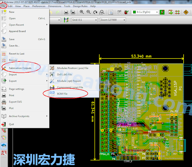 在Kicad的PCB Editor, 點選 File->Fabrication Outputs->BOM File, 即可產(chǎn)生一個 .csv 的Excel 檔案。