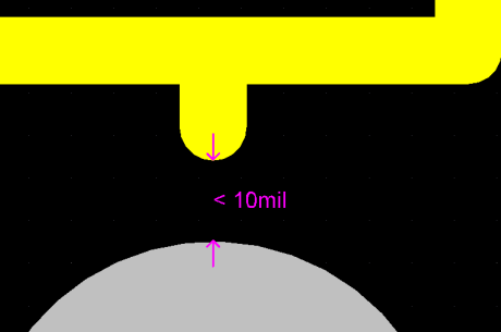 顯示每項違例的細(xì)節(jié)，本例的絲印與焊盤的間隔少于10mil.