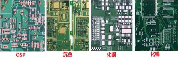 表面工藝分：熱風整平，沉金， 化銀， 化錫， OSP 等幾種表面工藝