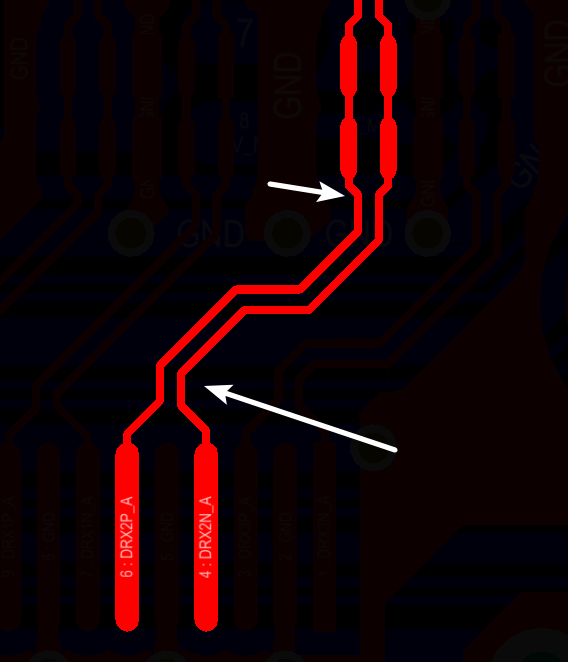 相應的要對差分對不匹配的情況作出補償，使其線長匹配，長度差通?？刂圃?mil以內(nèi)