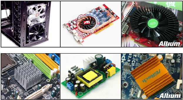 承載大電流的電路中功耗損失所產(chǎn)生的熱量應梳離發(fā)熱器件以對抗溫升。大家都可能熟悉電腦處理器上使用的風扇和散熱片。